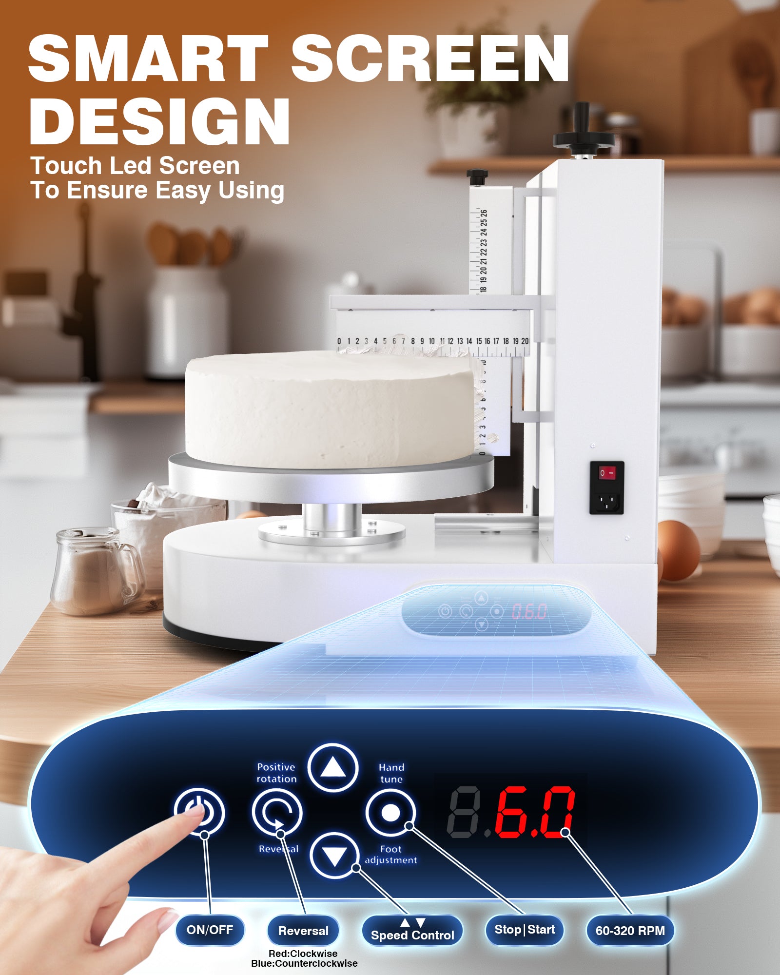 PYY Cake Decorating Machine - Automatic Cake Cream Spreading Machine for 4-12 Inch Cake Icing Machine 60-320 RPM with Graduated Scrapers Electric Cake Turntable for Decorating Cake Frosting Machine