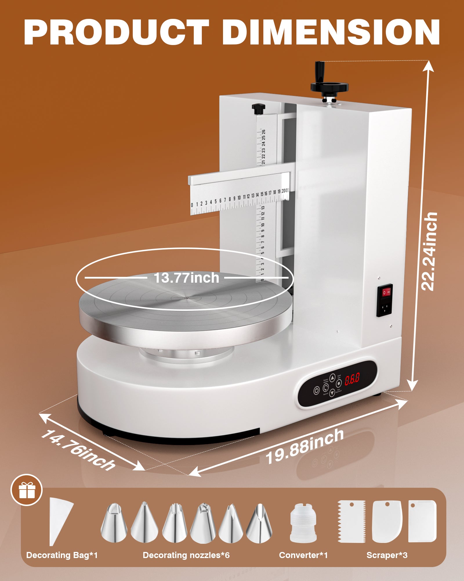 PYY Cake Decorating Machine - Automatic Cake Cream Spreading Machine for 4-12 Inch Cake Icing Machine 60-320 RPM with Graduated Scrapers Electric Cake Turntable for Decorating Cake Frosting Machine