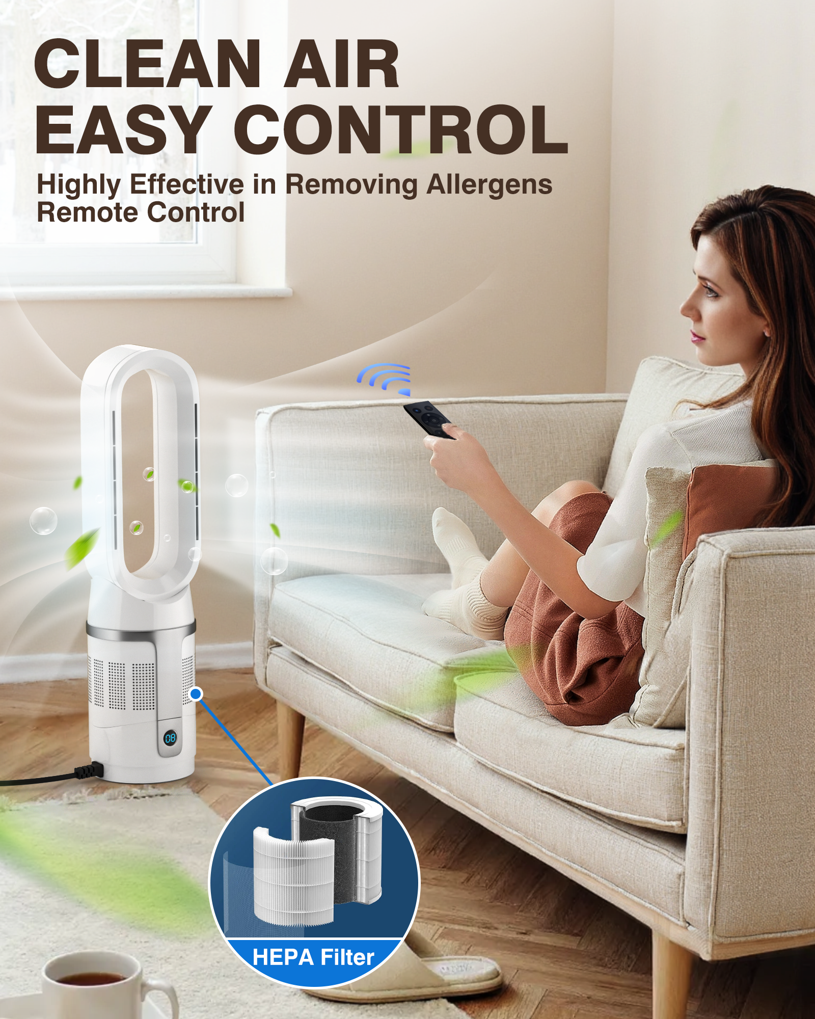 PYY Heater and Fan Combo - Bladeless Tower Fan and Heater Combo 90¡« Oscillating All Season Fan and Heater Combo w/ 8 Speeds, Heater Temp Control, 8H Timer, Quiet Heater Fan Combo for Indoor Use