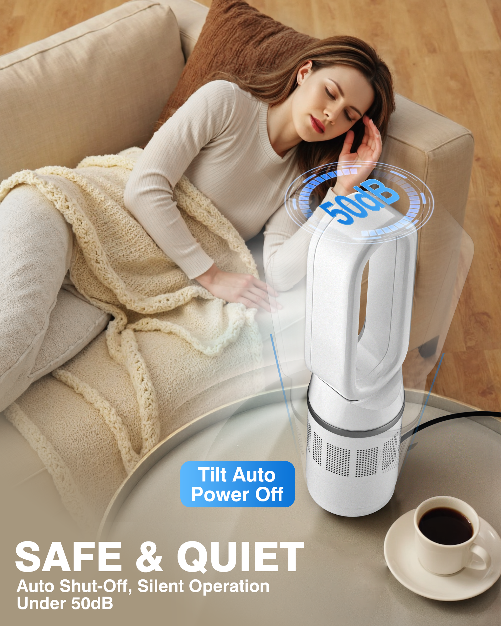 PYY Heater and Fan Combo - Bladeless Tower Fan and Heater Combo 90¡« Oscillating All Season Fan and Heater Combo w/ 8 Speeds, Heater Temp Control, 8H Timer, Quiet Heater Fan Combo for Indoor Use
