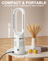 PYY Heater and Fan Combo - Bladeless Tower Fan and Heater Combo 90¡« Oscillating All Season Fan and Heater Combo w/ 8 Speeds, Heater Temp Control, 8H Timer, Quiet Heater Fan Combo for Indoor Use