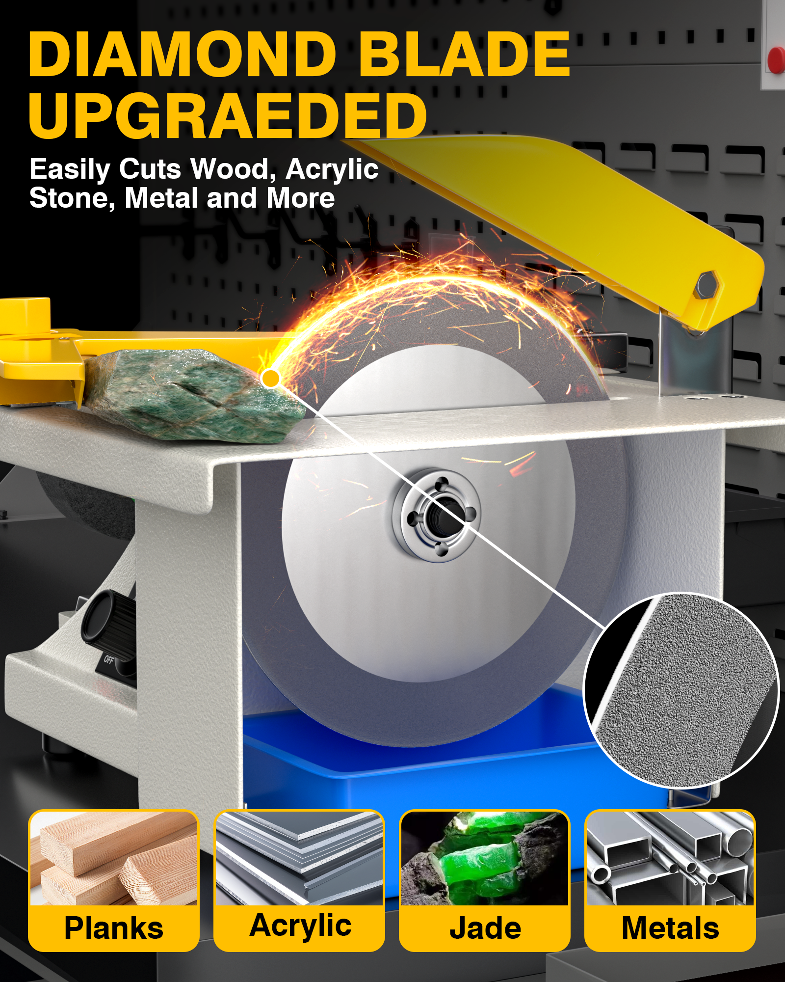 Lapidary Saw - Jewelry Rock Saw w/Upgraded Diamond Blades & Woodworking Blade, 0-10000 RPM 350W for Cutting Rocks & Polishing, DIY Art Project Lapidary Equipment, 10 * 8 inch