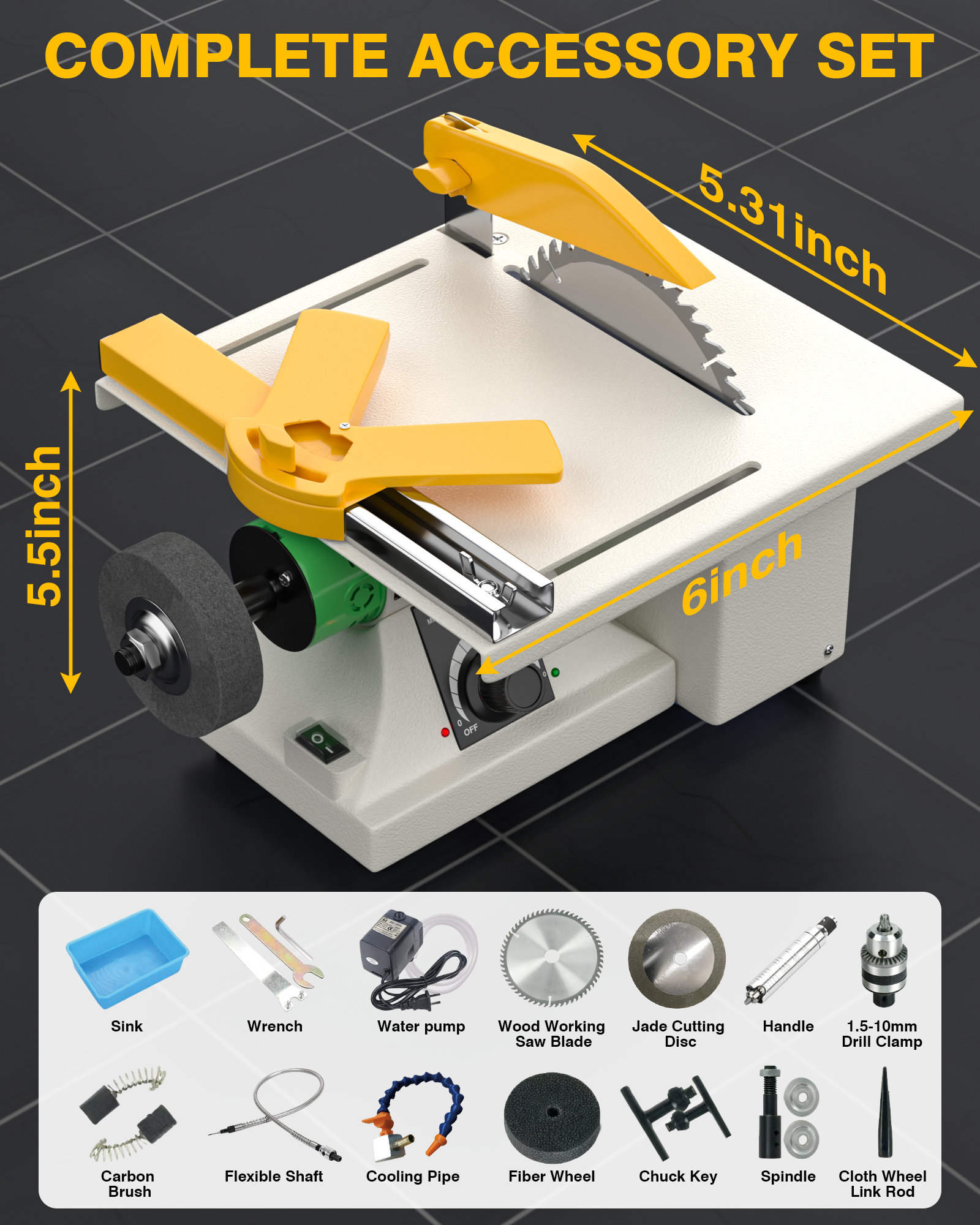 Lapidary Saw - Jewelry Rock Saw w/Upgraded Diamond Blades & Woodworking Blade, 0-10000 RPM 350W for Cutting Rocks & Polishing, DIY Art Project Lapidary Equipment, 10 * 8 inch