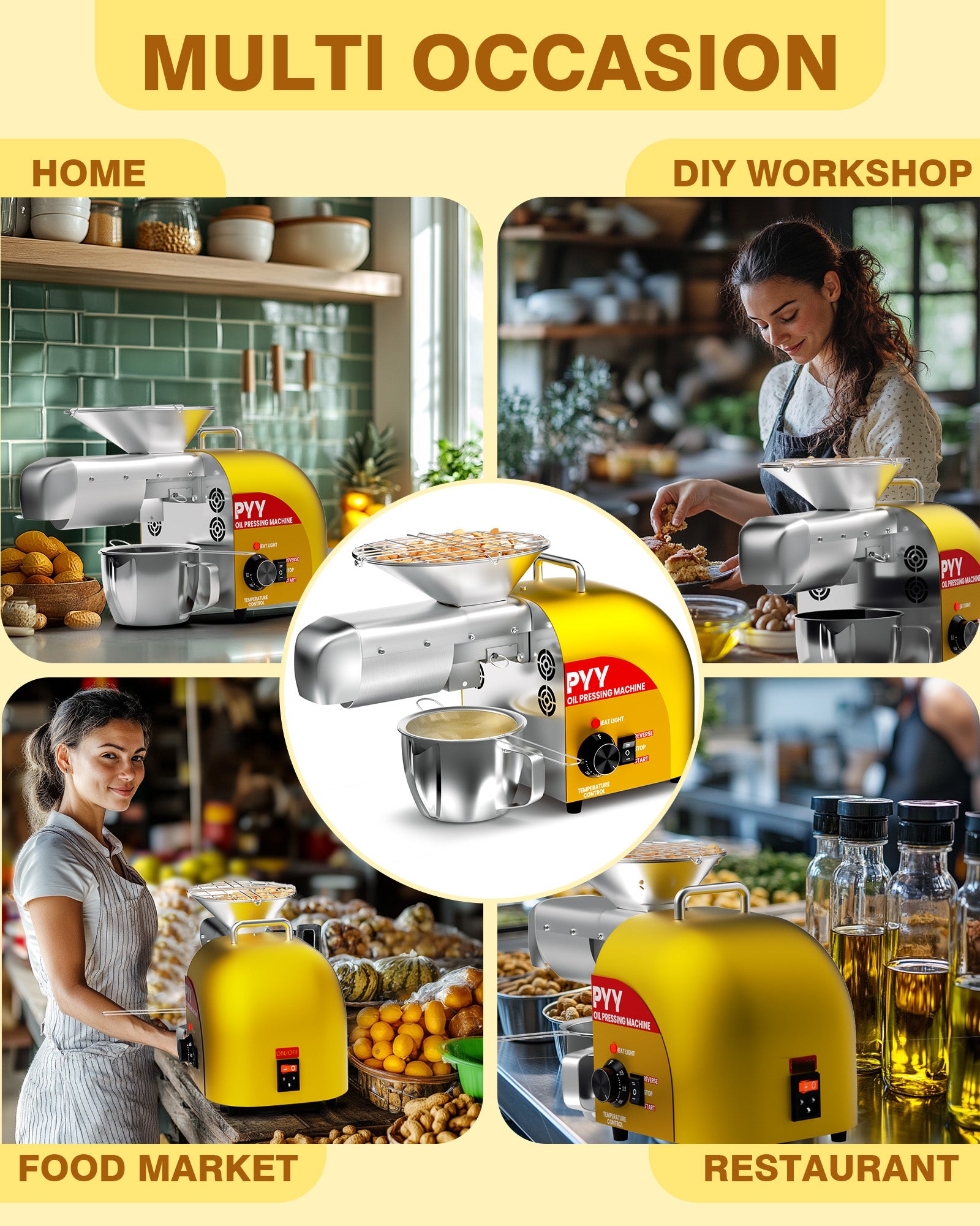 PYY Oil Press Machine - Upgrade 1800W Cold & Hot Press Automatic Electric Oil Maker Extractor for Home, Seeds Nuts Oil Expeller Press Mill, Stainless Steel Household for Peanut Flaxseed Olive Kernel