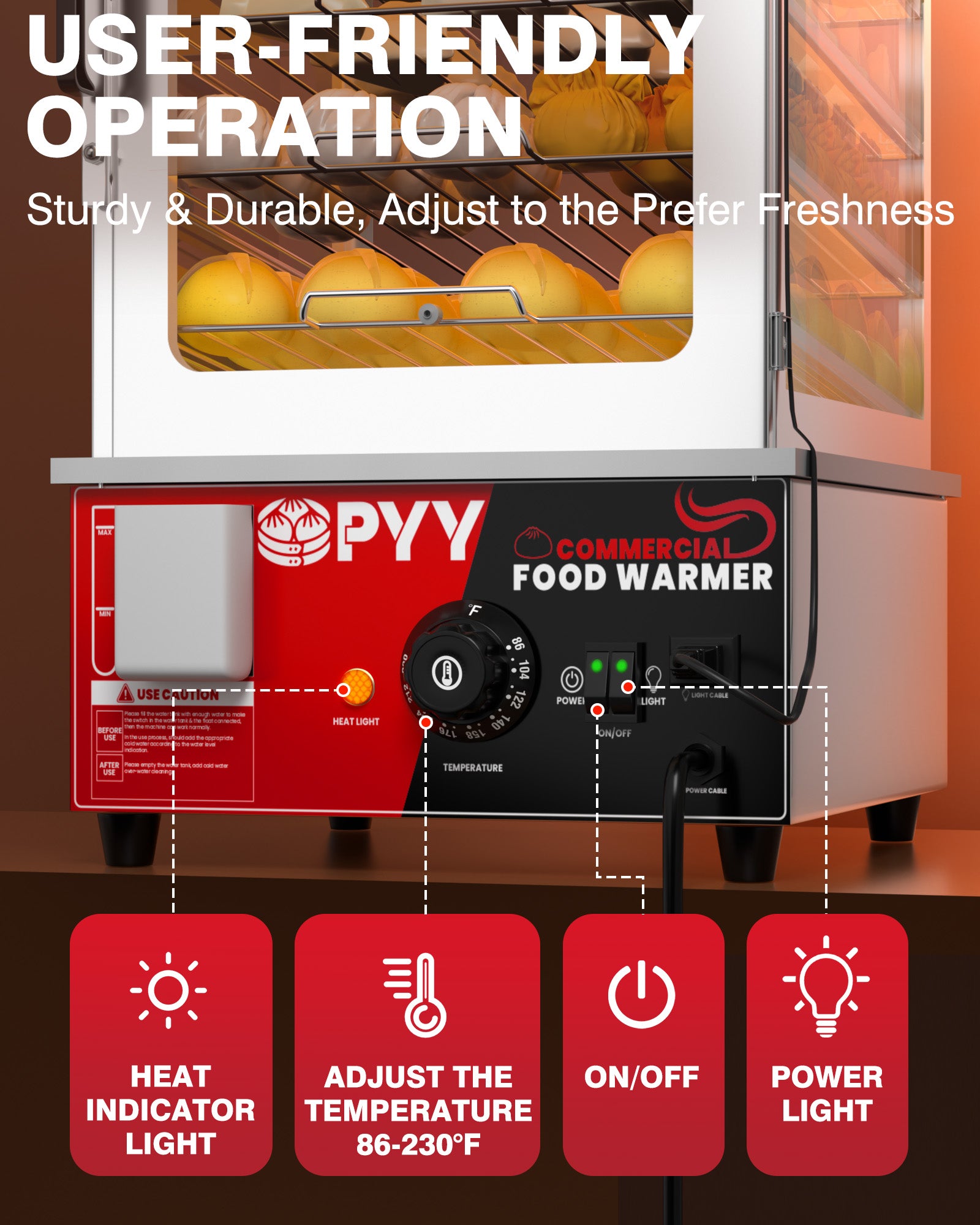 PYY Bun Steamer Electric Food Display - 5 Layers Display Stainless Steel Commercial Bun Steamer Automatic Temperature Control, Restaurant, Kiosk 1200W/110V