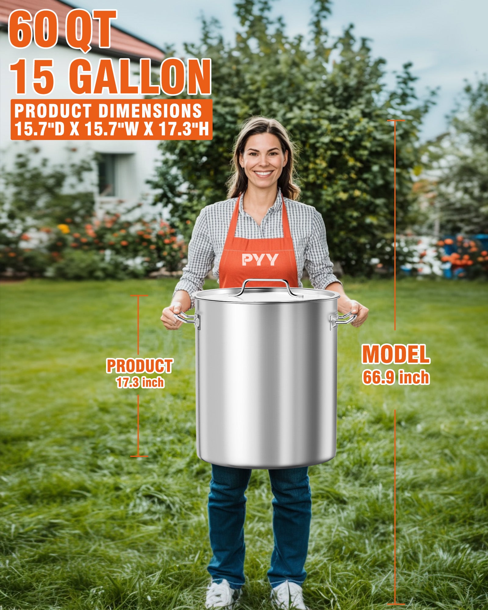 PYY Seafood Boil Pot - 60qt Turkey Fryer with Basket & Lid, Stainless Steel Crab Lobster Crayfish Shrimp Stock Pot Boiler Deep, Fried Cooker for Commercial Outdoors or Gatherings, 21.7 * 17.3"
