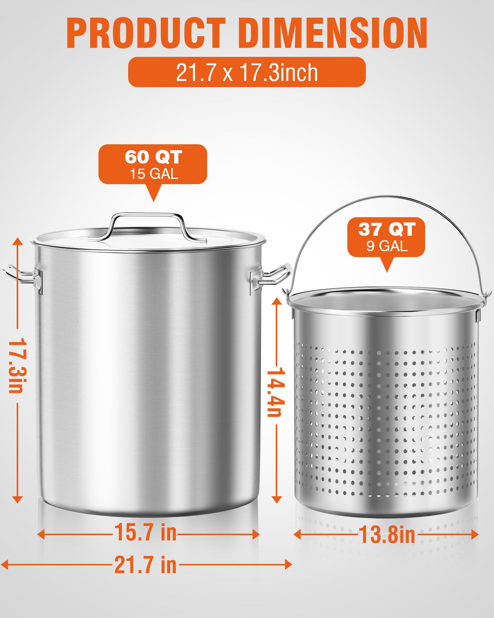 PYY Seafood Boil Pot - 60qt Turkey Fryer with Basket & Lid, Stainless Steel Crab Lobster Crayfish Shrimp Stock Pot Boiler Deep, Fried Cooker for Commercial Outdoors or Gatherings, 21.7 * 17.3"