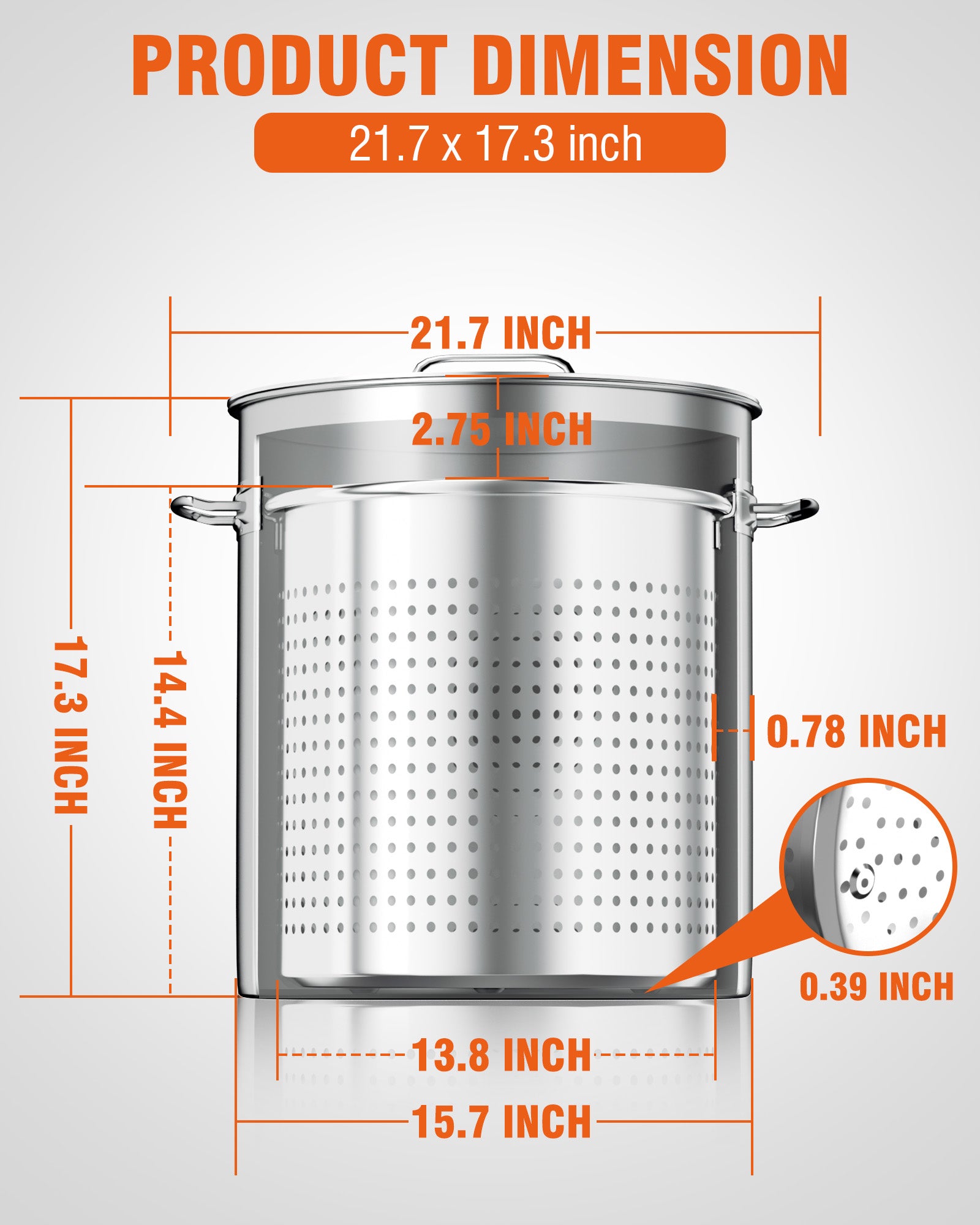 PYY Seafood Boil Pot - 60qt Turkey Fryer with Basket & Lid, Stainless Steel Crab Lobster Crayfish Shrimp Stock Pot Boiler Deep, Fried Cooker for Commercial Outdoors or Gatherings, 21.7 * 17.3"
