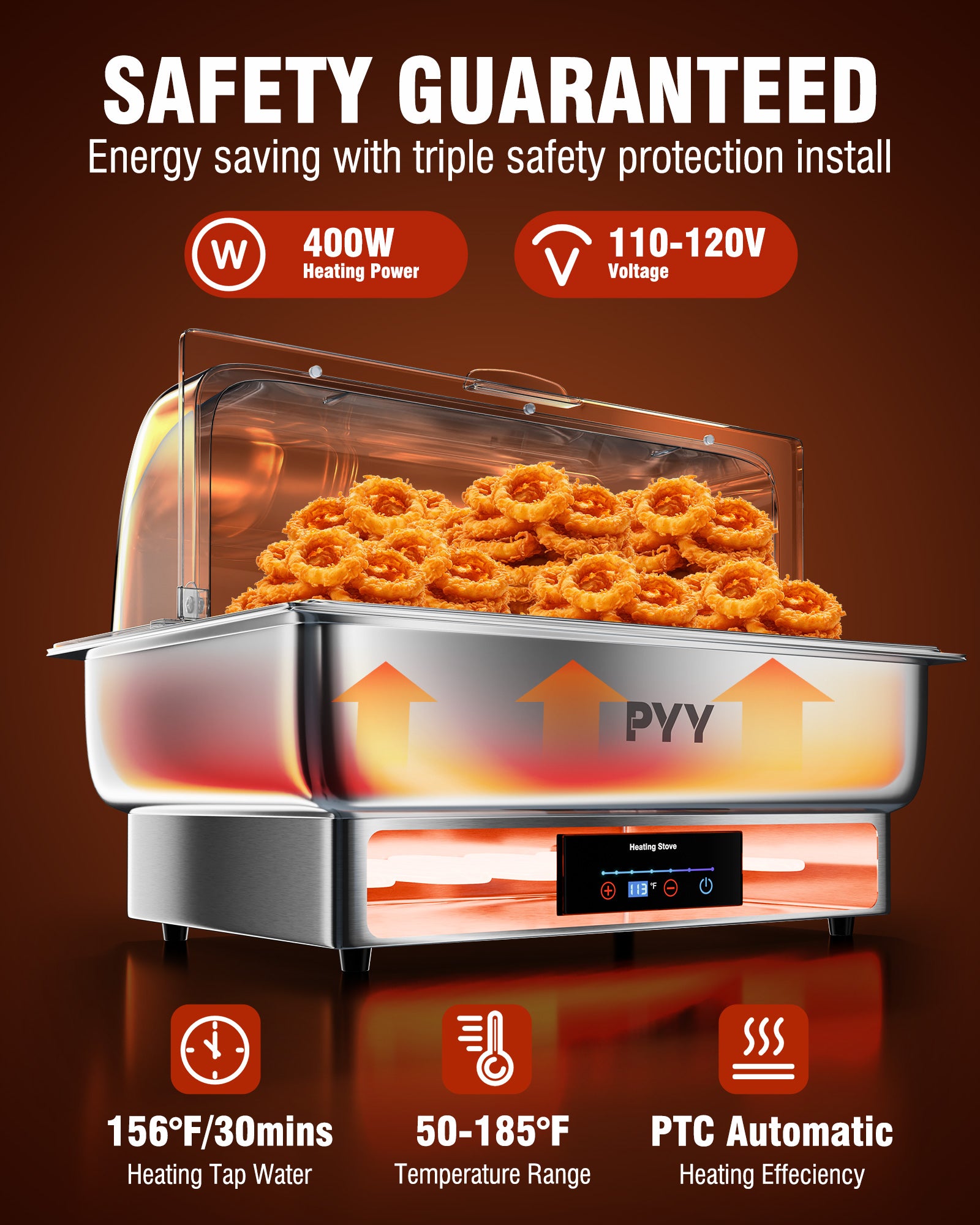 PYY Electric Chafing Dish for Buffet - Stainless Steel Electric Buffet Servers and Warmers, Max. 185F Temp Control, Electric Food Warmers for Parties Buffet Catering, 400W