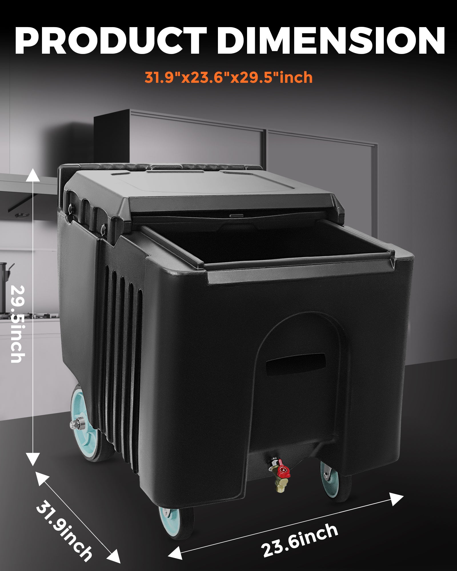 PYY Ice Caddy Bin Commercial - Insulated Rolling Mobile Portable Iced Chest Bucket Container on Wheels with Lid and Handle for Bar, Restaurant, Outdoor Party and Catering 25 Gal 125 Lb. Capacity