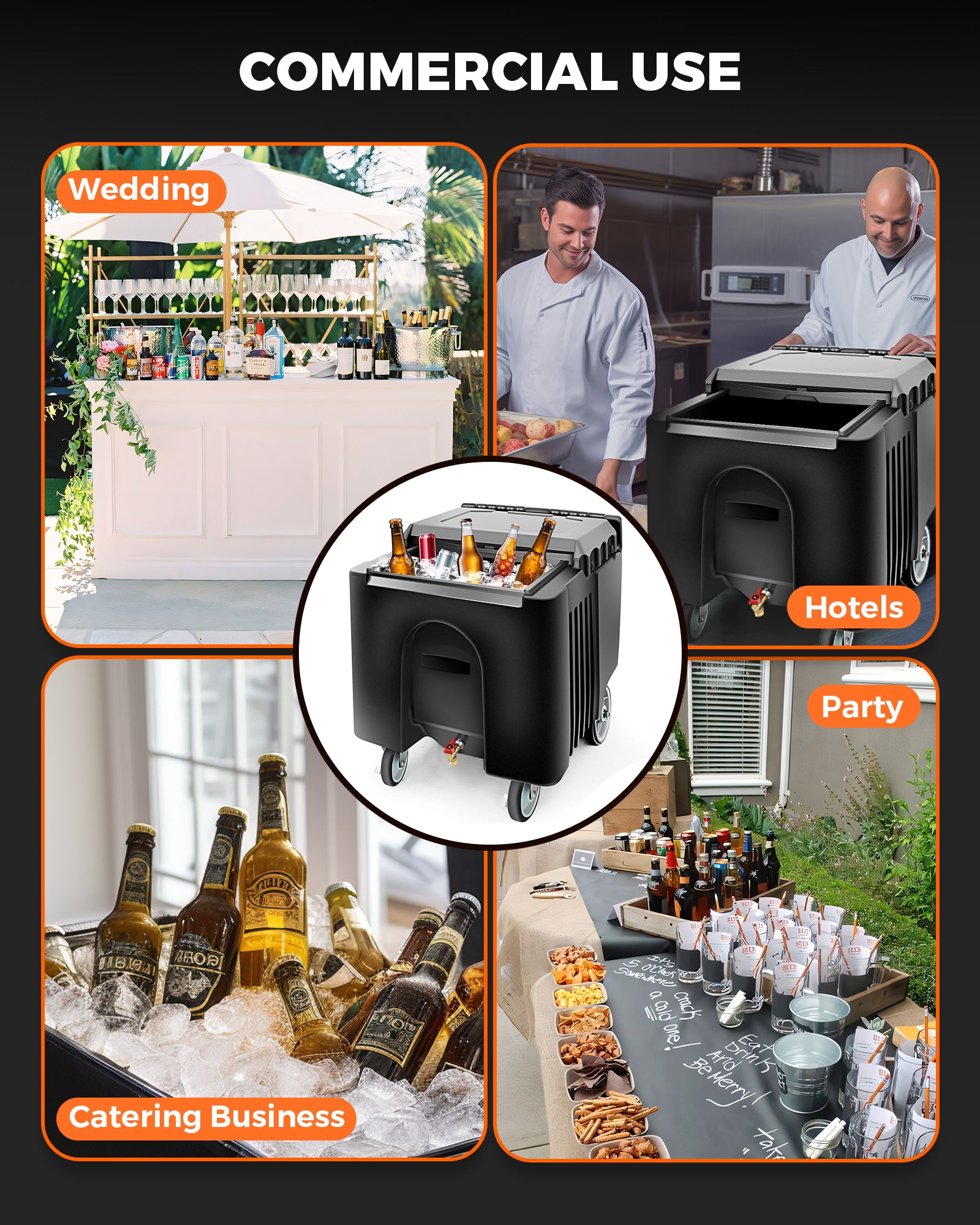 PYY Ice Caddy Bin Commercial - Insulated Rolling Mobile Portable Iced Chest Bucket Container on Wheels with Lid and Handle for Bar, Restaurant, Outdoor Party and Catering 25 Gal 125 Lb. Capacity