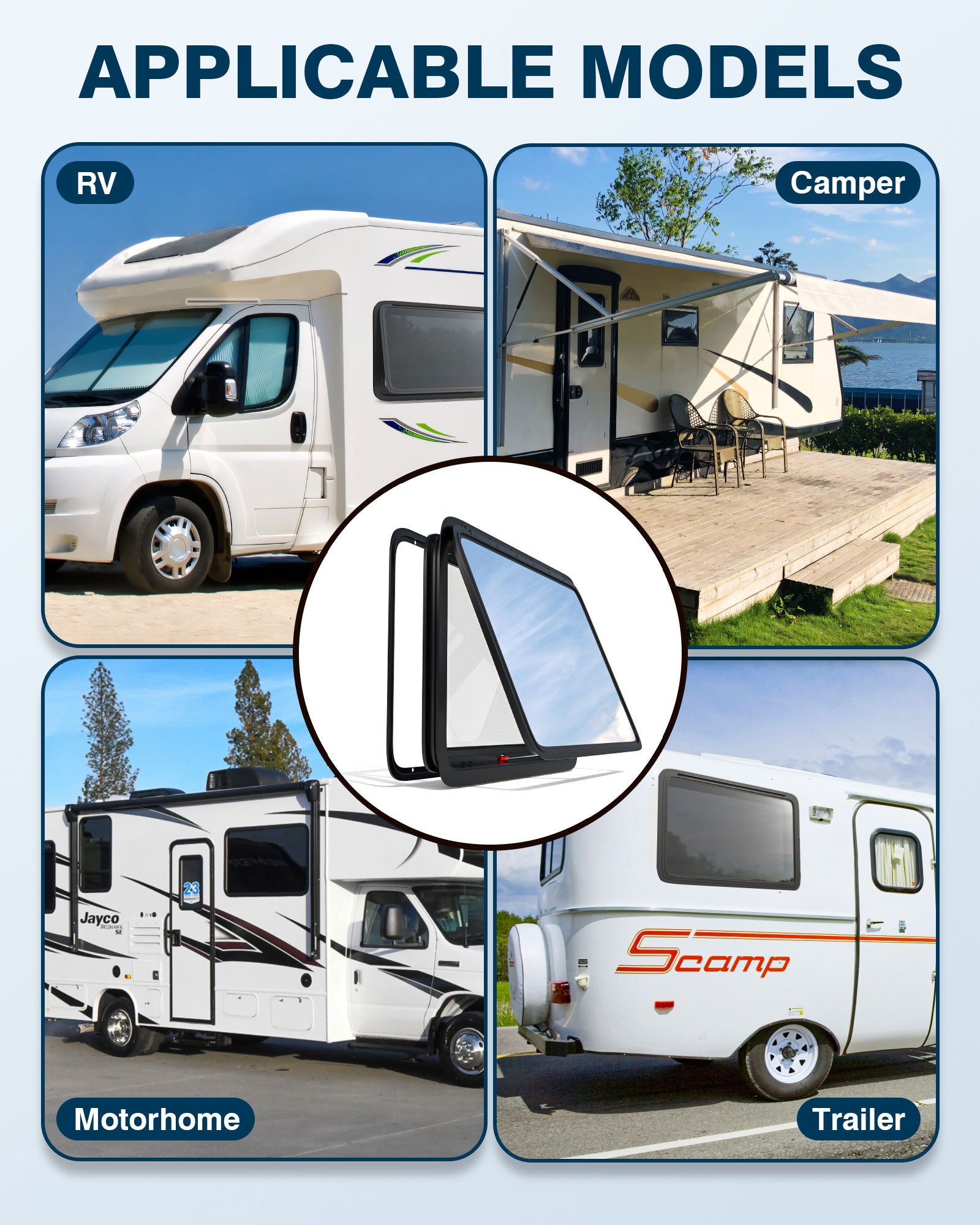 PYY RV Exit Window 30" W X 20" H Horizontal Camper Windows Replacement W/Trim Ring & Screen for 1-3/4" Wall Thickness, RV Emergency Window for Camper Vans Trailers Motorhomes DOT & EMARK Certified