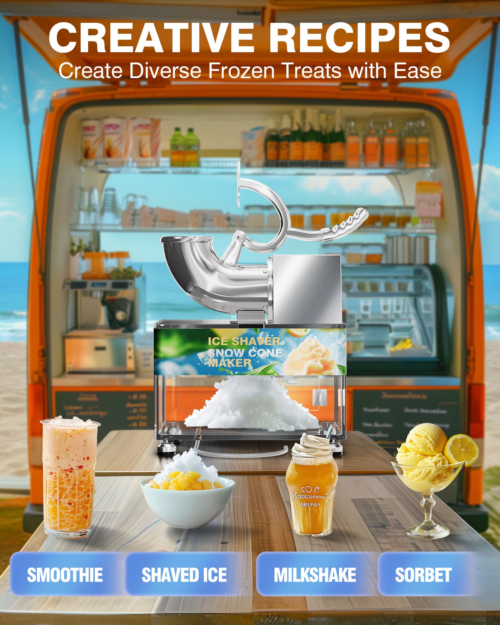 PYY Snow Cone Machine - Commercial Ice Crusher Shaver, Electric Crushed Shaved Snowcone Maker, 440LBS/H 1400RPM All-Copper Motor, Stainless Steel Full Body, Dual Blades, Acrylic Box and Drain Pipe