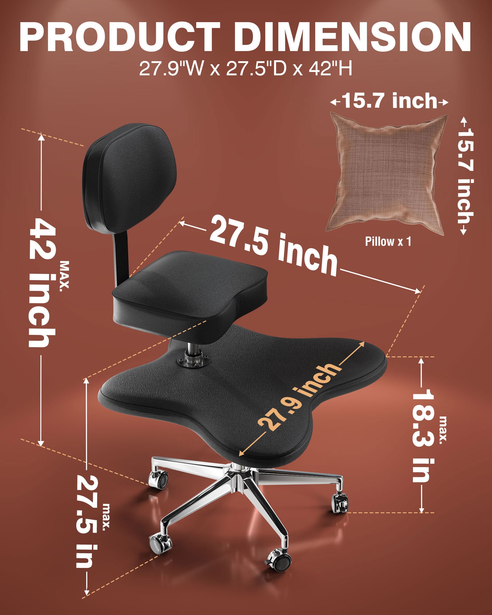 PYY ADHD Chairs for Adults - Meditation Cross Legged Office Chair with Wheels, Ergonomic Fidget Squatting Kneeling Chair Adjustable Height for Home and Office, Lumbar Back Support
