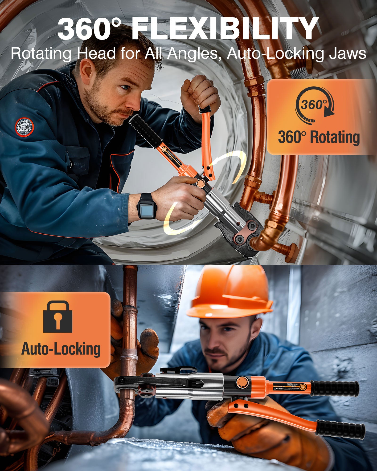 PYY Copper Pipe Crimping Tool - Hydraulic Copper Press Tool w/ 1/2", 3/4", 1" Dies for Copper Tube, Crimp Tool, Copper Pipe Press Tool for Narrow Space, Tee Fitting