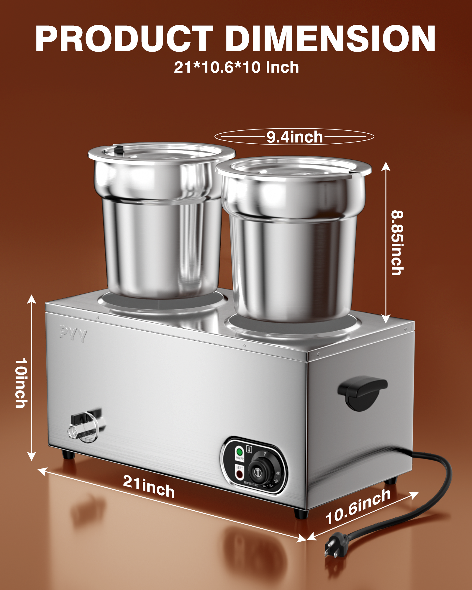 Commercial Soup Warmer - Upgrade Steam Table Food Warmer Electric Countertop Bain Marie Station with Large Stainless Steel Dual 7.4QT Round Pots for Restaurants, Buffets and Catering 86-185°F