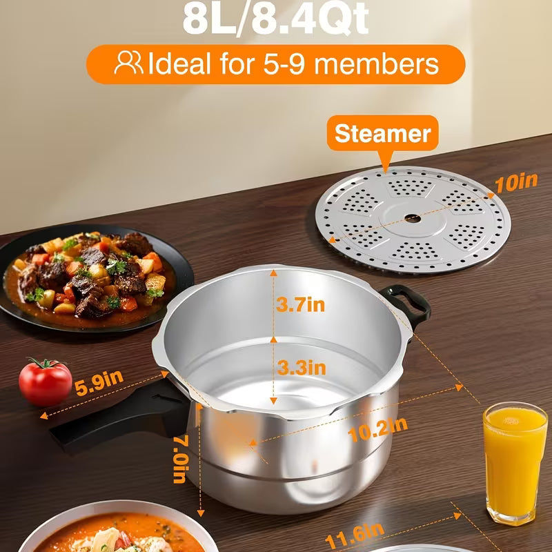 PYY 10Qt Aluminum Pressure Cooker with a Release Valve And Various Safety Features, Suitable for Use with Both Gas And Induction Cooktops, Includes a Canner Rack