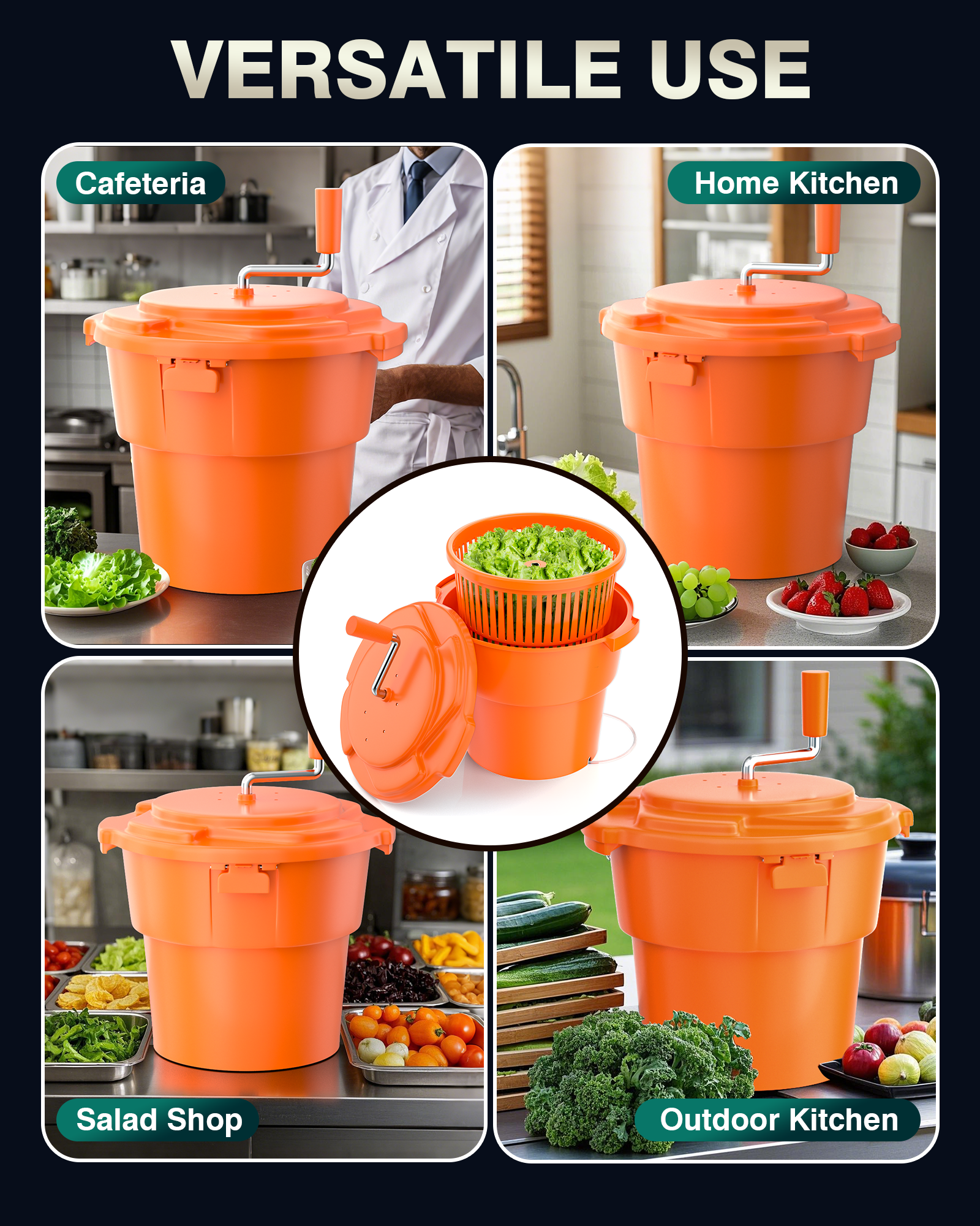 Commercial Salad Spinner - Salad Dryer Large Salad Spinner w/Silicone Anti-slip Mat & Draining Hose, 24Qt Manual Salad Spinner for up to 7 Heads of Lettuce Spinner Large for Catering