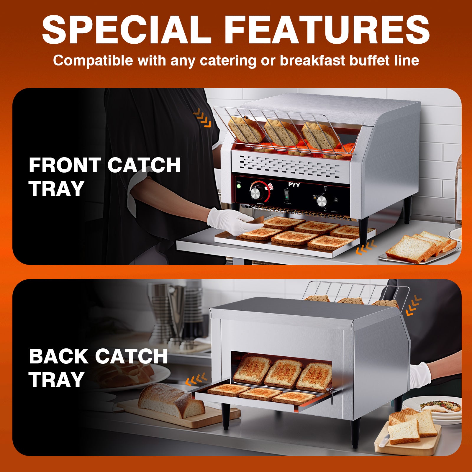 PYY Commercial Conveyor Toaster - Electric Industrial Belt Toasters Oven Heavy Duty Stainless Steel Tostadora Transportadora for Bun Bagel Bread Waffle Restaurant Buffet 450 Slices/Hour