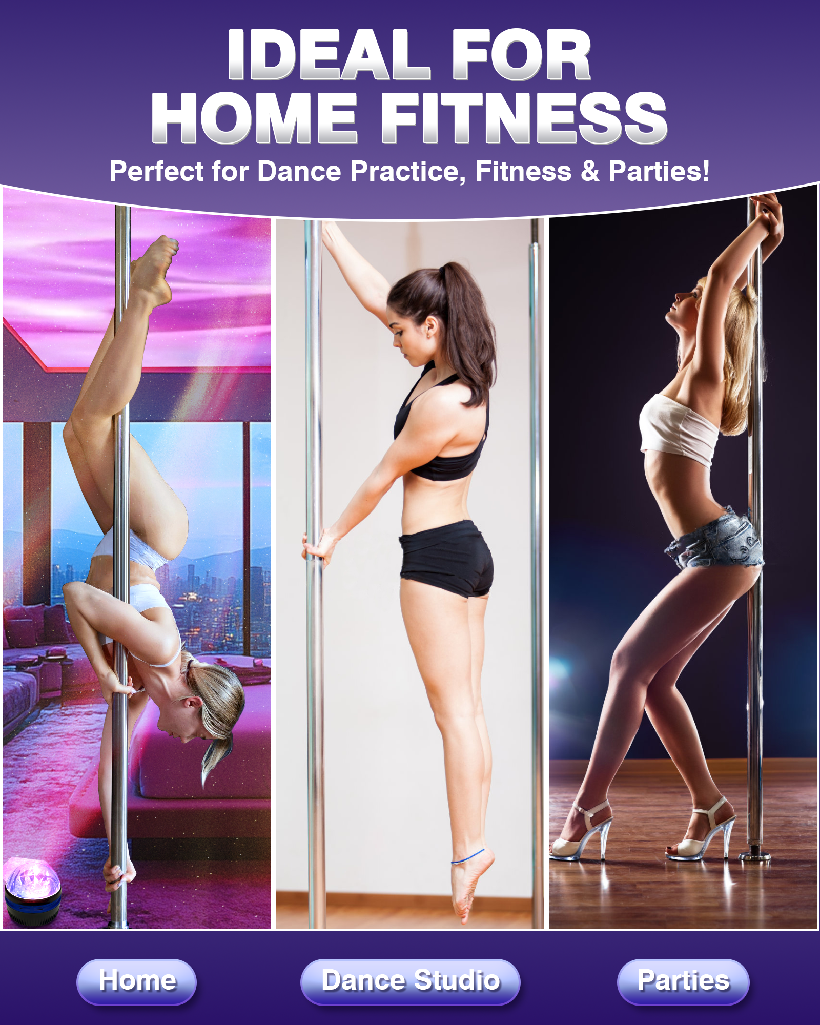 PYY Dance Pole for Home - Adjustable & Portable Dancing Pole for Gym Studio Pub, 45mm Chrome Finish, Spinning & Static Modes, No Drilling Required, Remote LED Lights, Fits 88"-108" Ceilings