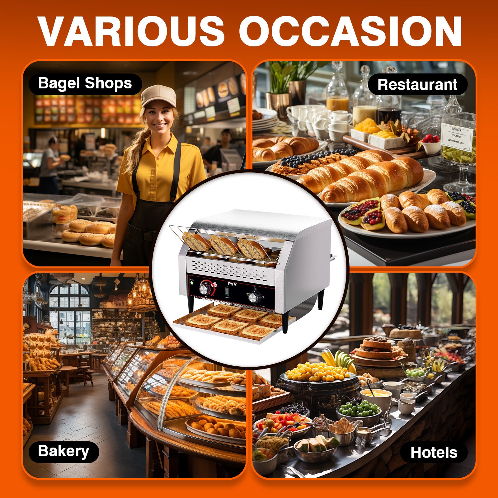 PYY Commercial Conveyor Toaster - Electric Industrial Belt Toasters Oven Heavy Duty Stainless Steel Tostadora Transportadora for Bun Bagel Bread Waffle Restaurant Buffet 450 Slices/Hour