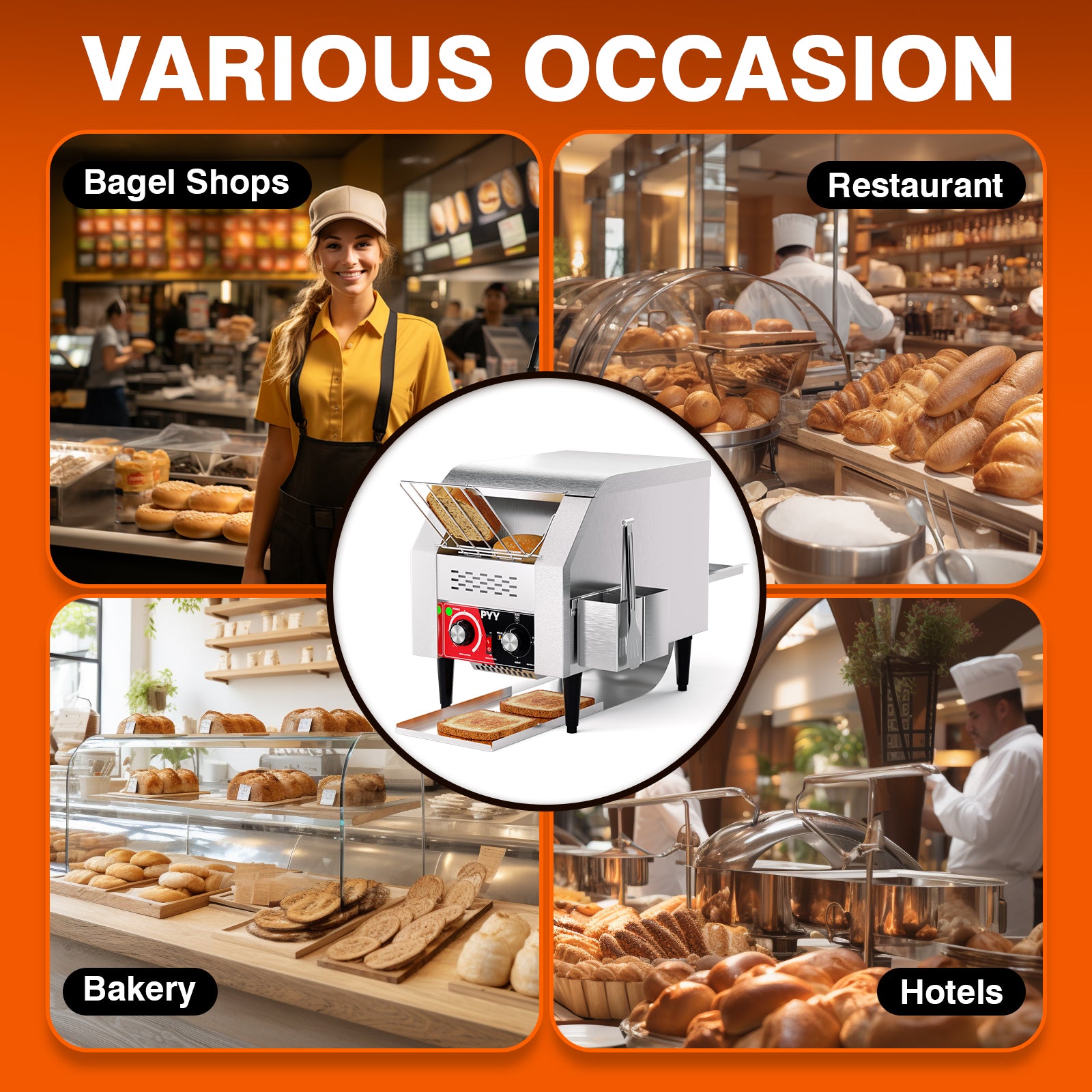 Commercial Toaster Conveyor 150slices/h Restaurant Toaster for Bun Bagel Bread Heavy Duty Stainless Steel Conveyor Toaster