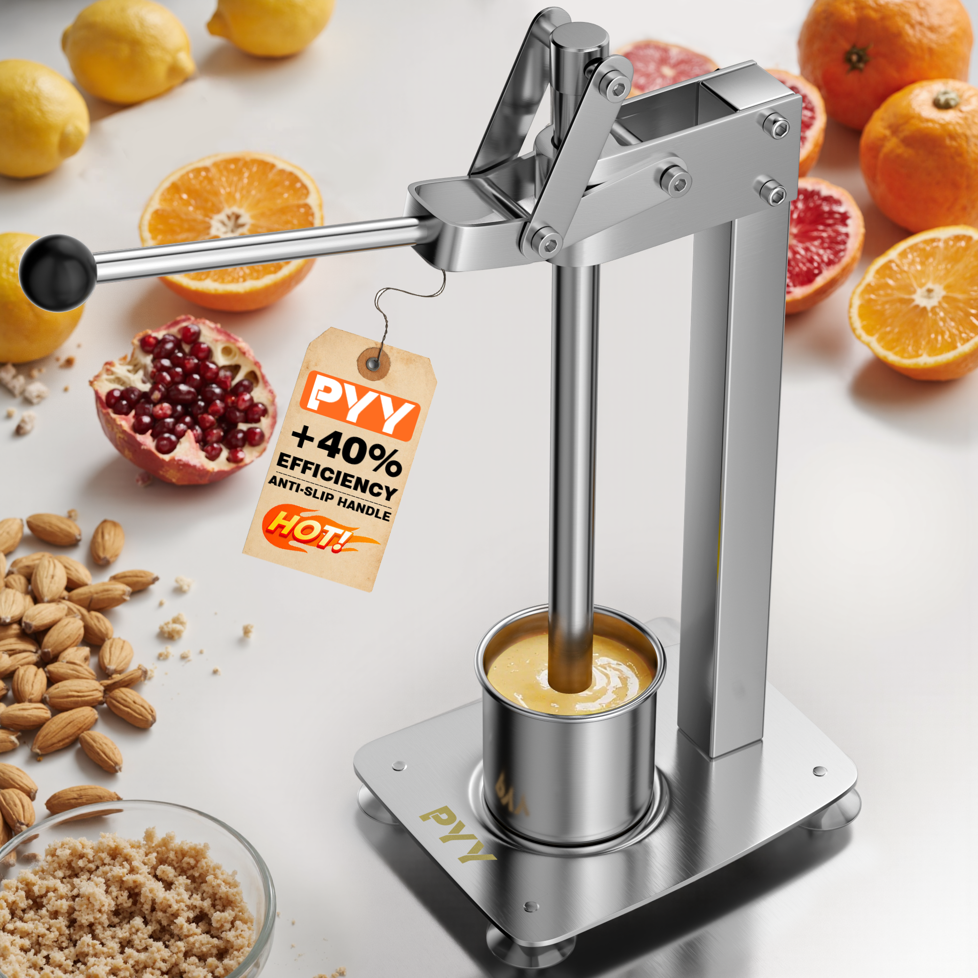 PYY Lemon Smasher - 2s Fast Press Lemon Squeezer, Heavy Duty Stainless Steel Lemon Muddler with Anti-Slip Silicone Handle for Citrus Orange Lime Nuts