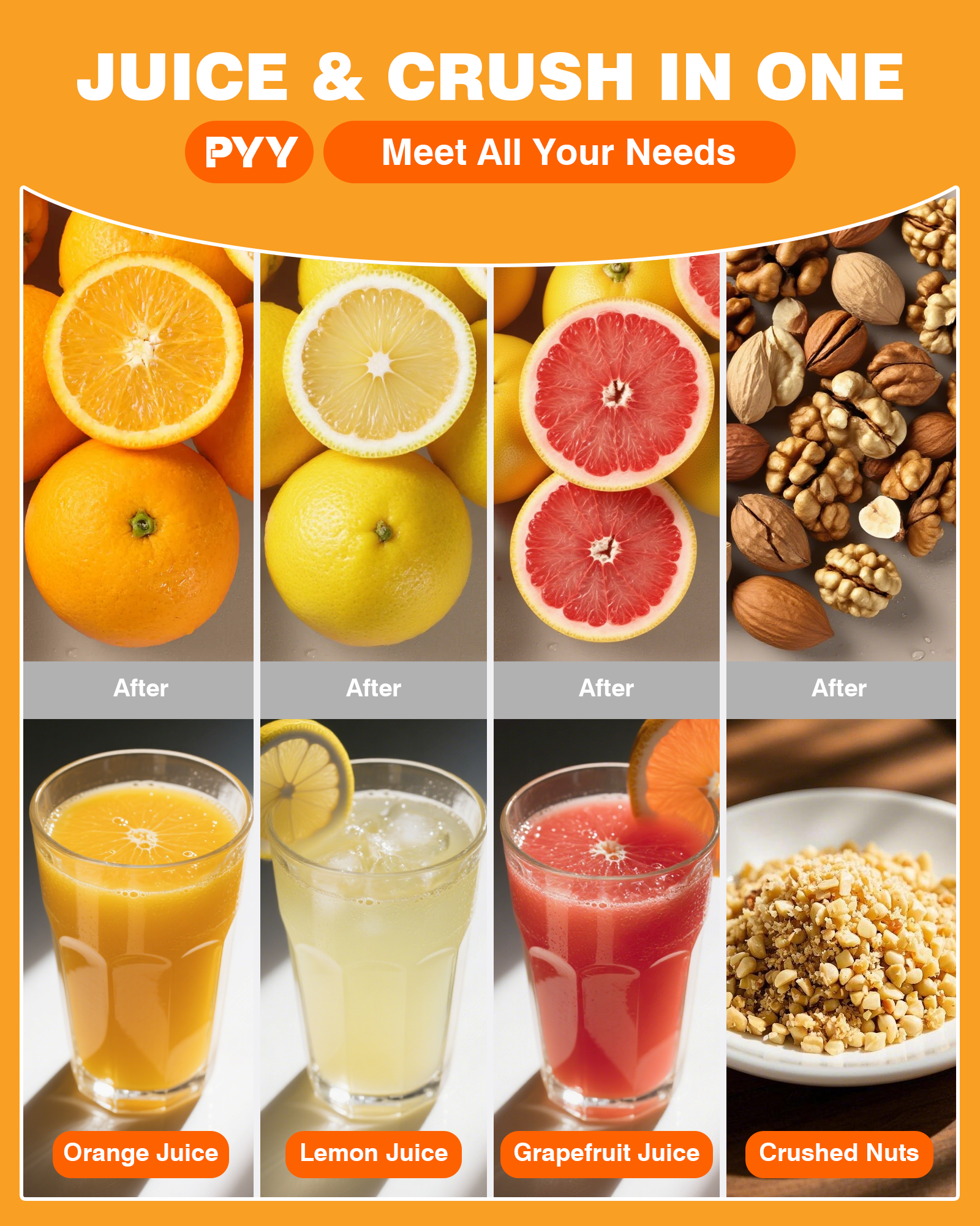 PYY Lemon Smasher - 2s Fast Press Lemon Squeezer, Heavy Duty Stainless Steel Lemon Muddler with Anti-Slip Silicone Handle for Citrus Orange Lime Nuts