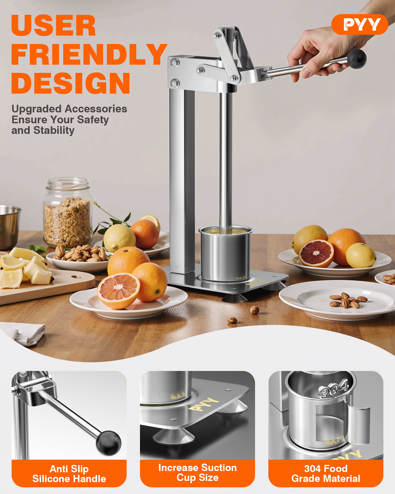 PYY Lemon Smasher - 2s Fast Press Lemon Squeezer, Heavy Duty Stainless Steel Lemon Muddler with Anti-Slip Silicone Handle for Citrus Orange Lime Nuts